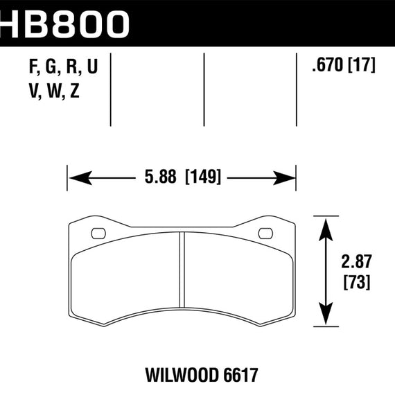 Hawk Willwood 6617 Caliper DTC-70 Race Brake Pads