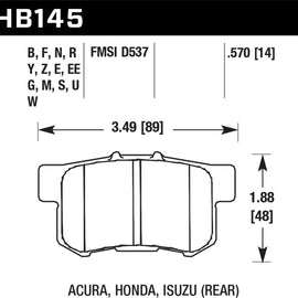 Hawk 02-06 Acura RSX / 02-11 Honda Civic Si / 00-09 S2000 DTC-60 Race Rear Brake Pads