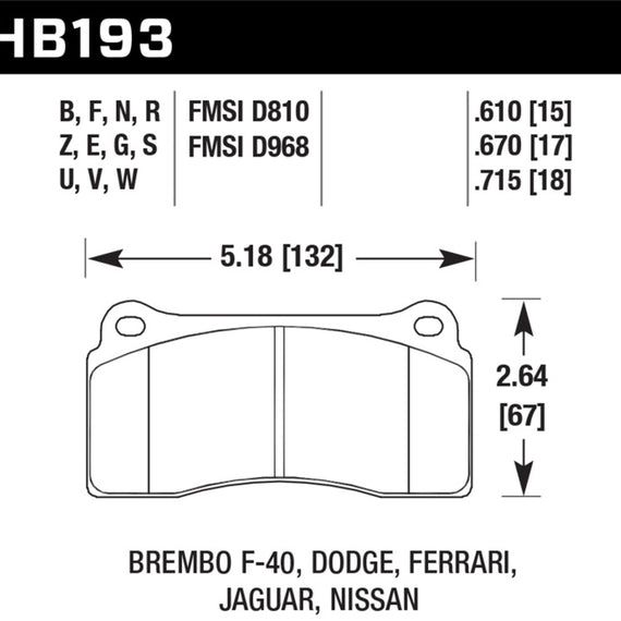 Hawk 03-06/08-09 Dodge Viper / 88-92 Ferrari F40 / 95-97 F50 DTC-60 Race Brembo Brake Pads