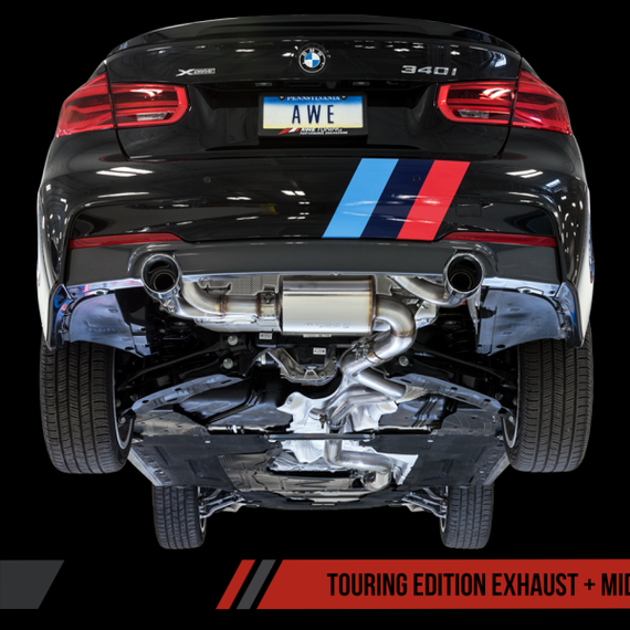 AWE Tuning BMW F3X 340i Touring Edition Axle-Back Exhaust - Chrome Silver Tips (90mm)
