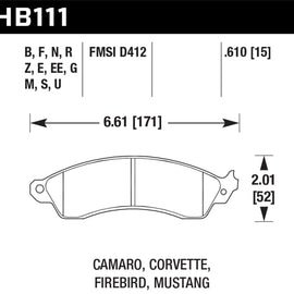 Hawk 1990-1990 Chevy Camaro Iroc-Z (w/Heavy Duty Brakes) High Perf. Street 5.0 Front Brake Pads