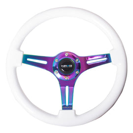 NRG Classic Wood Grain Steering Wheel (350mm) White Paint Grip w/Neochrome 3-Spoke Center