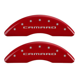 MGP 4 Caliper Covers Engraved Front Gen 5/Camaro Engraved Rear Gen 5/SS Red finish silver ch