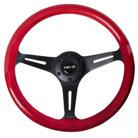 NRG Classic Wood Grain Steering Wheel (350mm) Red Pearl/Flake Paint w/Black 3-Spoke Center