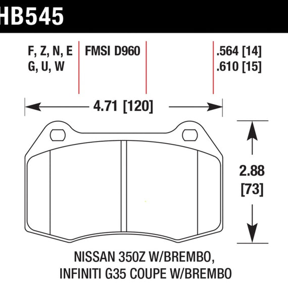 Hawk 2003-2004 Infiniti G35 (w/Brembo Brakes) HPS 5.0 Front Brake Pads