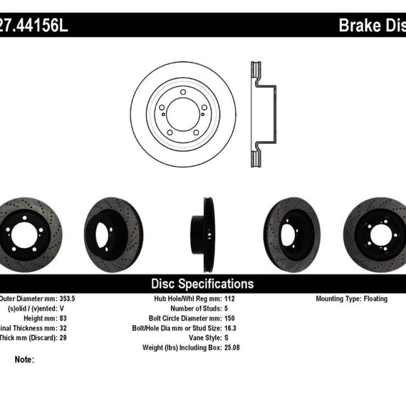 StopTech 07-09 Toyota Tundra / 08-09 Toyota Sequoia Front Left Slotted & Drilled Rotor