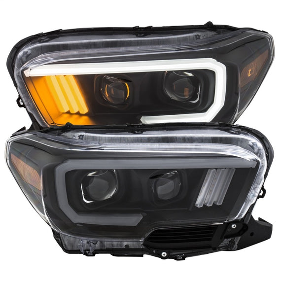 ANZO 2016-2017 Toyota Tacoma Projector Headlights w/ Plank Style Design Black/Amber w/ DRL