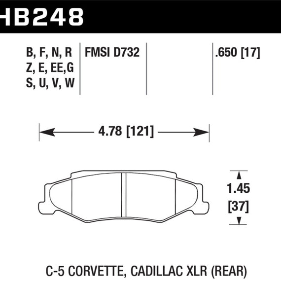 Hawk 97-06 Corvette (incl C5 Z06) Performance Ceramic Street Rear Brake Pads