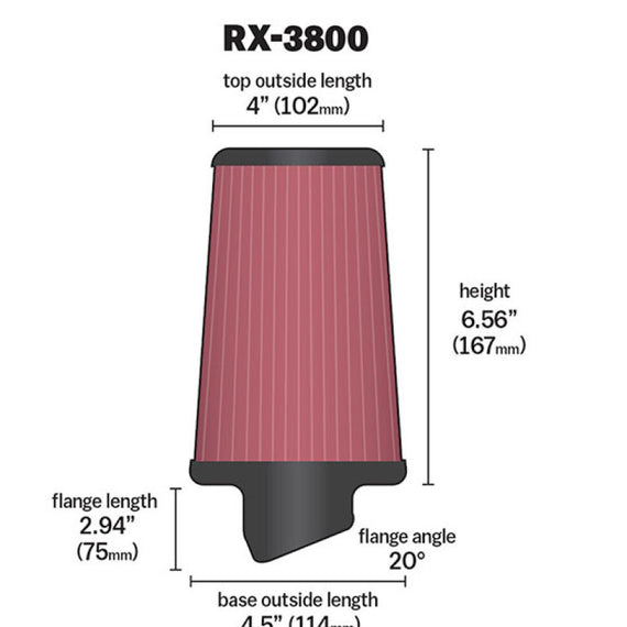 K&N Filter Universal X Stream Clamp-On 2.438in Flange ID x 4.5in Base OD x 4in Top OD x 6.563in H