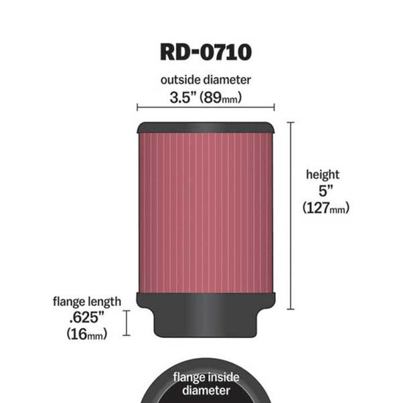 K&N Universal Rubber Filter 2.5in Flange ID x 3.5in OD x 5in Height