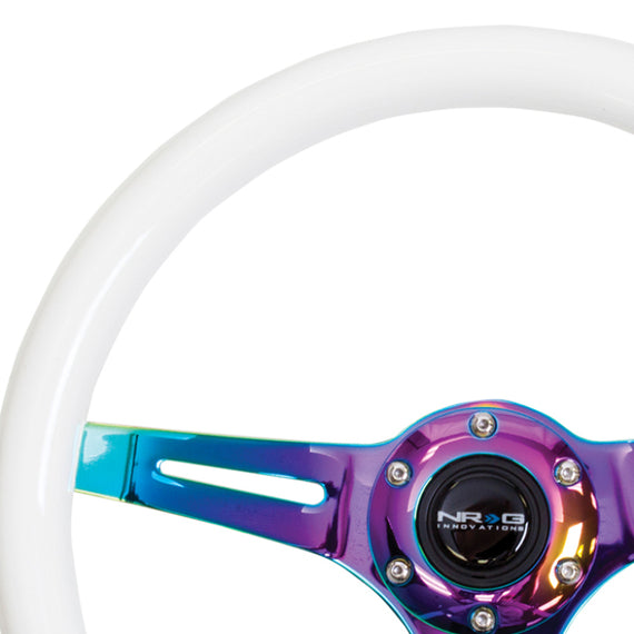 NRG Classic Wood Grain Steering Wheel (350mm) Glow-N-The-Dark Green Grip w/Neochrome 3-Spoke Center