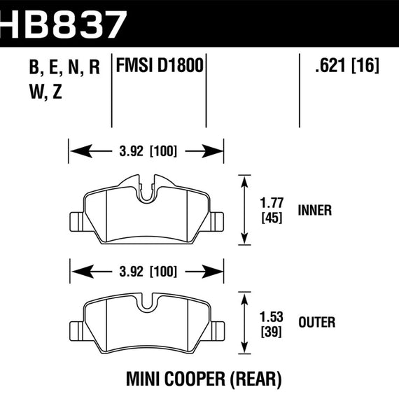 Hawk 14-17 Mini Cooper HPS 5.0 Rear Brake Pads