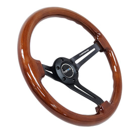 NRG Reinforced Steering Wheel (350mm / 3in. Deep) Brown Wood w/Blk Matte Spoke/Black Center Mark