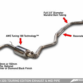 AWE Tuning BMW F30 320i Touring Exhaust w/Performance Mid Pipe - Diamond Black Tip (90mm)