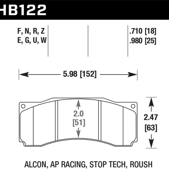 Hawk Stoptech ST-60 Caliper DTC-60 Race Brake Pads