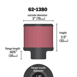 K&N 1.25in Flange ID x 3in OD x 2.5 inch H Rubber Base Crankcase Vent Filter