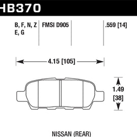 Hawk 2010-2013 Infiniti EX35 HPS 5.0 Rear Brake Pads