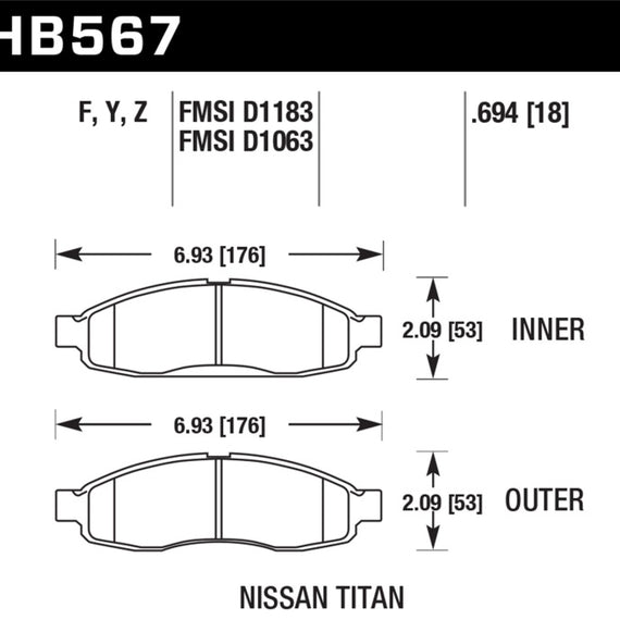 Hawk 04-06 infiniti QX56 / 05-06 Armada / 04 Pathfinder / 04-07 Titan LTS Street Front Brake Pads