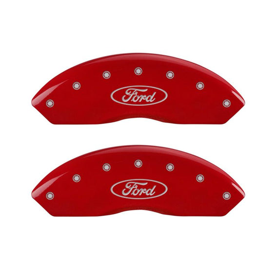 MGP 4 Caliper Covers Engraved Front & Rear Oval logo/Ford Red finish silver ch