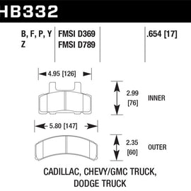 Hawk 99-00 Cadillac Escalade / 88-91 Ford C1500 EC / 92-99 C1500 All Cab Front LTS Street Brake Pads