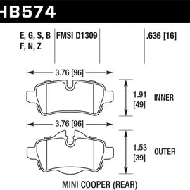 Hawk 07+ Mini Cooper HP+ Street Rear Brake Pads