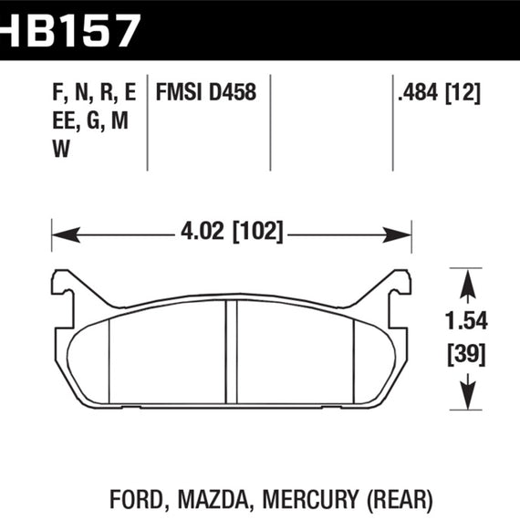 Hawk 91-96 Ford Escort / 90-93 Mazda Miata / 90-94 Protege / 91-96 Mer Tr DTC-30 Race Rear Brake Pad