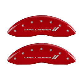 MGP 4 Caliper Covers Engraved Front & Rear With stripes/Challenger Red finish silver ch