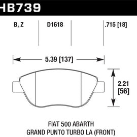 Hawk 2013 Fiat 500 Abarth Front HPS 5.0 Street Brake Pads