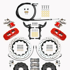 Wilwood AERO4 / MC4 Rear Kit 14.00 Drilled Red 2015-Up Mustang w/Lines & Cables