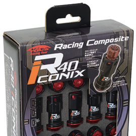 Project Kics 12X1.25 Black R40 Iconix Lug Nuts - 16+4 (Red Cap)