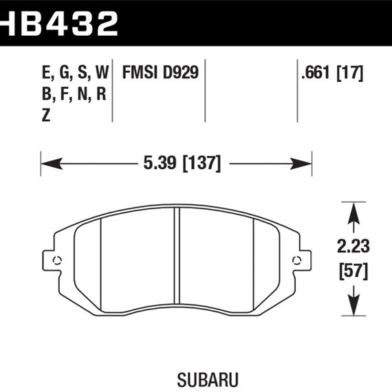 Hawk 03-05 WRX / 08 WRX D929 HP+ Street Front Brake Pads