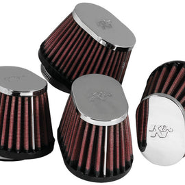 K&N Universal Chrome Oval Tapered Air Filter - 2in Flg ID x 4in OS L 3in OS W x 2.75in H