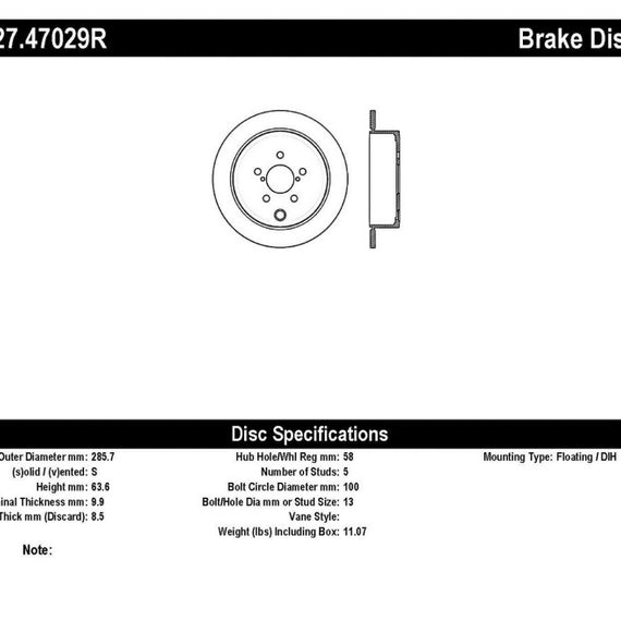 StopTech 08-10 Impreza WRX (Exc STi)/08-10 Impreza Coupe/Sedan Slotted & Drilled Right Rear Rotor