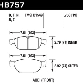 Hawk Audi 2013 A5 Quattro / 12-16 A6 Quattro/A7 Quattro/A8 Quattro HPS 5.0 Front Brake Pads