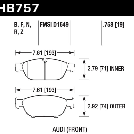 Hawk Audi 2013 A5 Quattro / 12-16 A6 Quattro/A7 Quattro/A8 Quattro HPS 5.0 Front Brake Pads