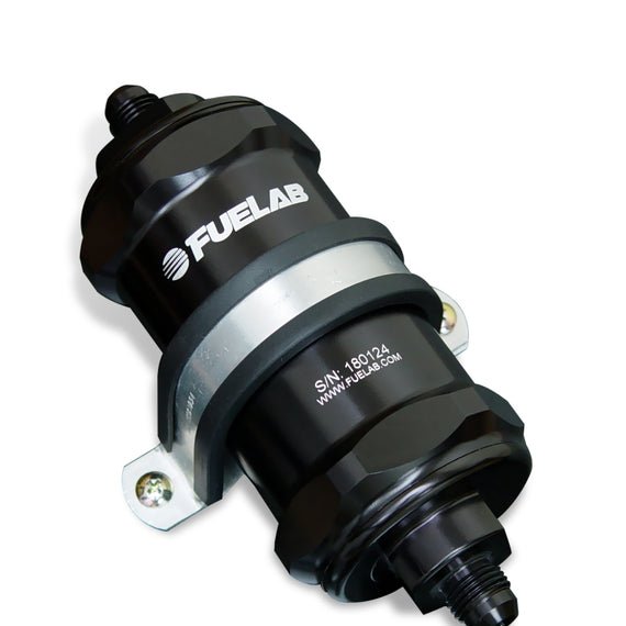 Fuelab 818 In-Line Fuel Filter Standard -6AN In/Out 100 Micron Stainless - Black