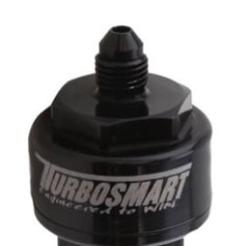 Turbosmart Billet Turbo Oil Feed Filter w/44 Micron Pleated Disc -4AN Male Inlet - Black