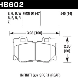 Hawk Infiniti G37 Sport Performance Ceramic Street Rear Brake Pads