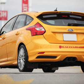 Rally Armor 12-19 Ford Focus ST / 16-19 RS Black UR Mud Flap w/Tangerine Scream Logo