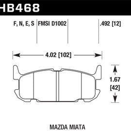 Hawk 03-05 Miata w/ Sport Suspension Blue 9012 Race Rear Brake Pads D1002