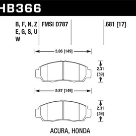 Hawk 2001-2003 Acura CL Type-S HPS 5.0 Front Brake Pads