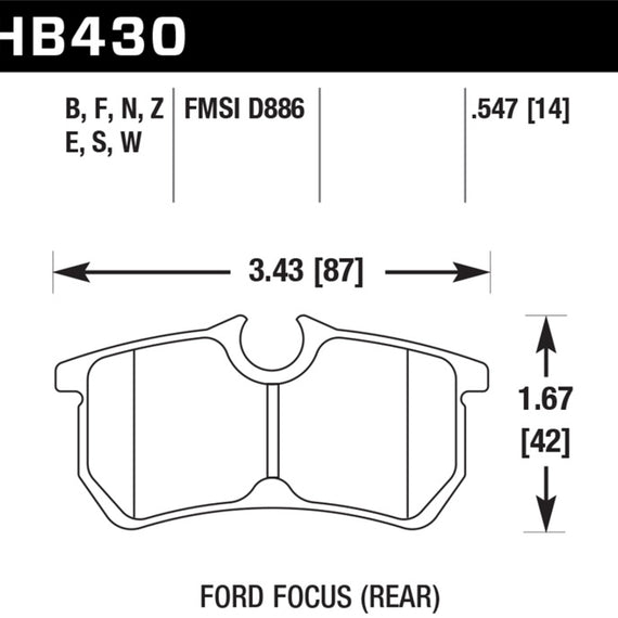 Hawk 00-07 Ford Focus DTC30 Rear Race Brake Pads