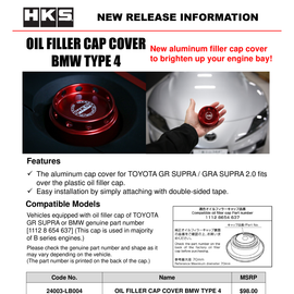 HKS BMW Type 4 Oil Filler Cap Cover