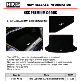 HKS GR86/BRZ (ZN8/ZD8) Luggage Mat