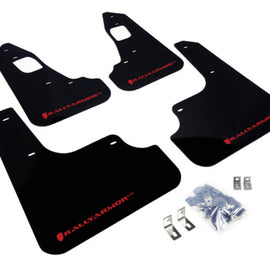 Rally Armor 08-17 Mitsubishi EVO X Black UR Mud Flap w/ Red Logo