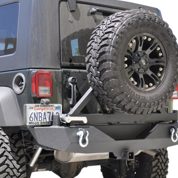 DV8 Offroad 07-18 Jeep Wrangler JK Rear Aluminum Bumper w/ Tire Carrier - Black