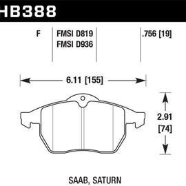 Hawk 99-02 Saab 9-3/99-04 Saab 9-5 D819 HPS Street Front Brake Pads