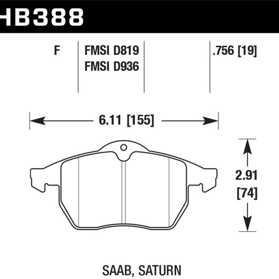 Hawk 99-02 Saab 9-3/99-04 Saab 9-5 D819 HPS Street Front Brake Pads