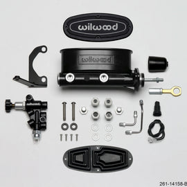 Wilwood HV Tandem M/C Kit w L/H Bracket & Prop Valve - 15/16in Bore Black-W/Push. - Early Mustang